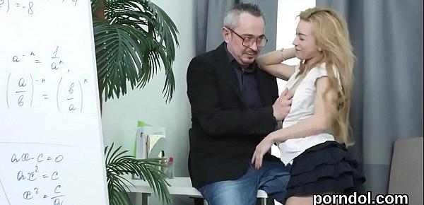  Natural schoolgirl gets teased and poked by her older lecturer